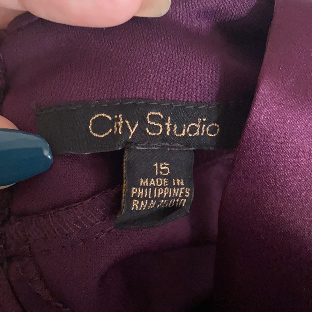 City Studio Plum A-Line Satin Back Bow Dress - Picture 12 of 12
